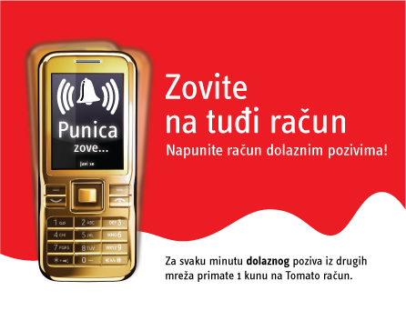 Uklju�ite tarifu Na tu�i ra�un i za svaku minutu dolaznog poziva iz drugih mre�a dobivate 1 kunu na Tomato ra�un.